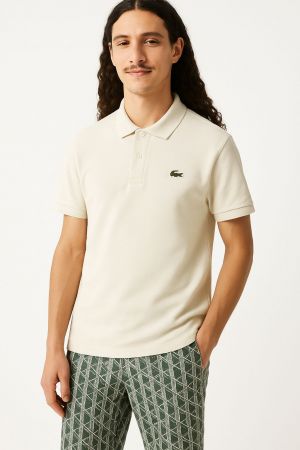 SALE Lacost_e Chest Logo Polo T-shirt Beige 