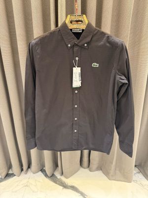 SALE Lacost_e Chest Logo Full Sleeves Shirt Grey