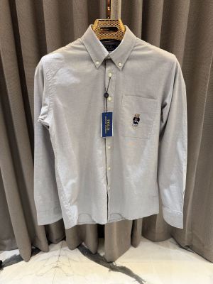 SALE Ralph_Lauren Teddy Patch Full Sleeves Shirt Sky grey