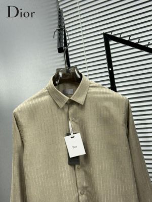 Christian Dio r Grey Jacquard lycra Imported Shirt with Brand Box and Carry Bag 2635