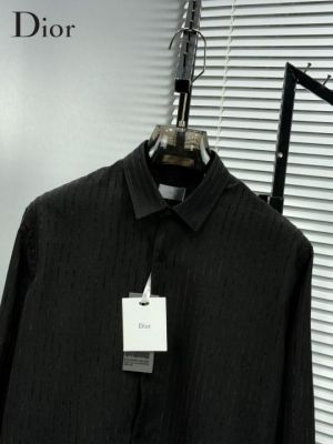 Christian Dio r Black Jacquard lycra Imported Shirt with Brand Box and Carry Bag 2634