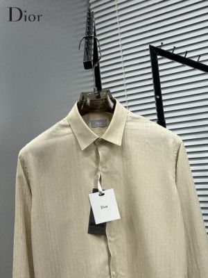 Christian Dio r Cream Jacquard lycra Imported Shirt with Brand Box and Carry Bag 2637