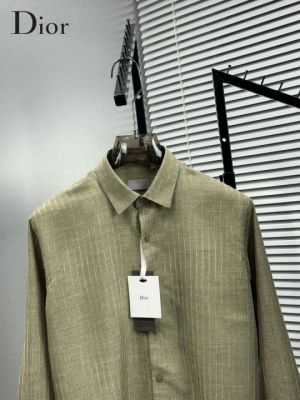 Christian Dio r Green Jacquard lycra Imported Shirt with Brand Box and Carry Bag 2636