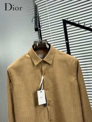 Christian Dio r Brown Jacquard lycra Imported Shirt with Brand Box and Carry Bag 2633