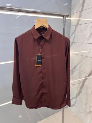 Hugo Bos s Cherry Red Premium 4way Stretchable Japanes Lycra Fabric Wrinkle Free Shirt with Brand Box 2447