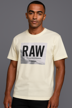 SALE G_star Middle Brand Print Round Neck T-shirt Cream