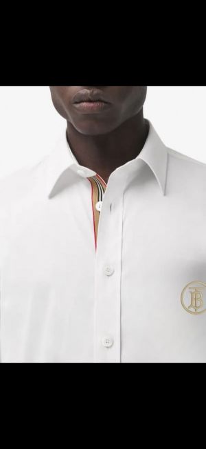 Burberr y White Premium Imported Embroidered Logo Shirt with custom Branded Button Tagging And Brand Packing 2287