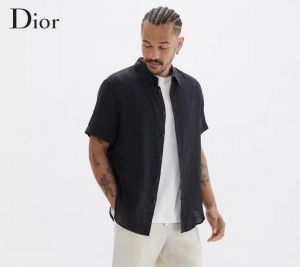 Christian Dio r Green Premium Half Sleeves Shirt Linen With custom Branded Button Tagging And Brand Carry Bag 2358