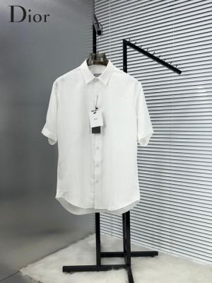 Christian Dio r White Premium Half Sleeves Shirt Linen With custom Branded Button Tagging And Brand Carry Bag 2357