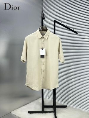 Christian Dio r Beige Premium Half Sleeves Shirt Linen With custom Branded Button Tagging And Brand Carry Bag 2356