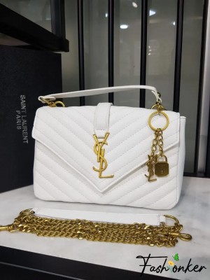 YSL SAINT LAURENT Grain De Poudre Matelasse Chevron Medium Monogram Satchel Black with box 5247