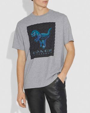 SALE Coac_h Middle Brand Logo Round Neck T-shirt Grey