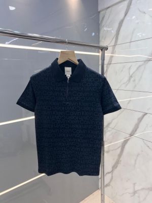 Calvin Klei n Navy Premium 240gsm interlock cotton lycra fabric Polo Tshirt with All over Monogram Printed Zip Style 2793