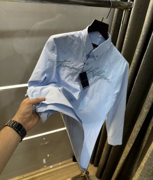 Tommy  Hilfiger Sky Blue Embroidery Work Premium Shirt