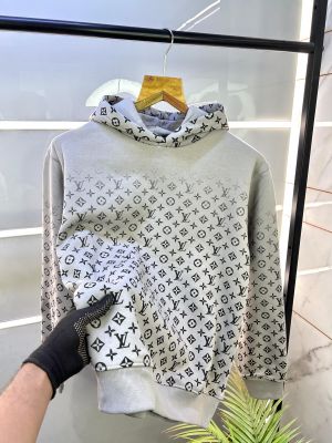 Louis_Vuitton Grey Monogram Print Imported Premium Hoodie GREY-M-1211
