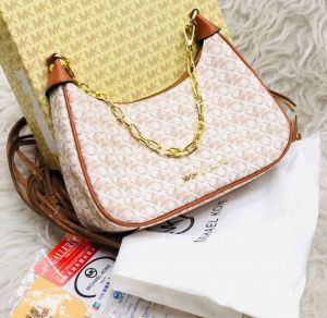 Michael-Michael-Kors Cora Medium Signature PVC Zip Pouchette Crossbody Bag Brown with box 70