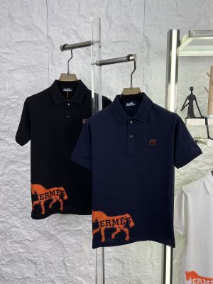 HERMES NAVY BLUE PREMIUM HORSE ORANGE POLO