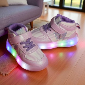 Pearls Embellished Butterfly Patch Detailed LED Shoes - Purple