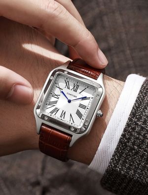 Cartie r Santos-Dumont Brown Leather Strap Quartz Watch