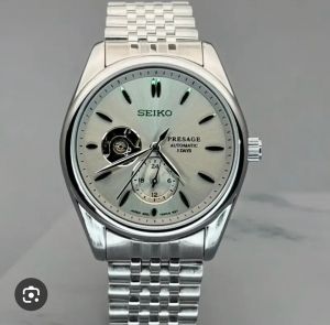 SEIKO 5 AUTO Presage WATCH white dial 014 silver stainless steel premium watch open heat back side