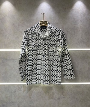   black monogram print metal tich botton imported cargo shirts 418
