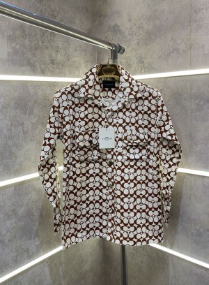  brown monogram print metal tich botton imported cargo shirts 419