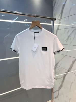 Balmai n Paris White Premium Imported 200 GSM Interlock Lycra Fabric Round Neck with Rubber Metal Logo and Sleeves Design Tshirt 2751