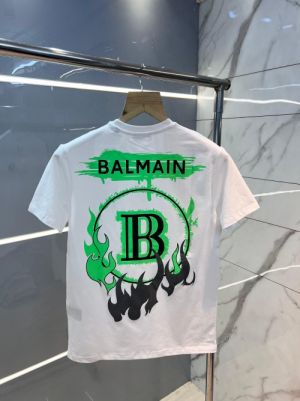 Balmai n Paris White Premium Imported 200 GSM Interlock Lycra Fabric Round Neck with Rubber Metal Logo and Back Print Tshirt 2749