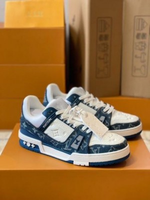 Louis Vuitton LV Trainer Monogram Denim White Blue 