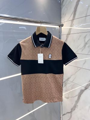 Coac h Brown Premium 240 gsm Pique fabric Polo Tshirt with All Over Monogram Printed and Patch Logo 2810