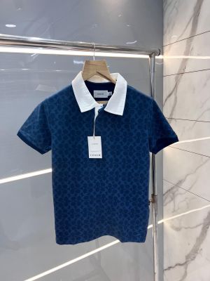 Coac h InkBlue Premium 240 gsm Pique fabric Polo Tshirt with All Over Monogram Printed 2815