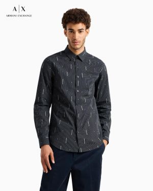 Armani_Exchange_Black_All_Over_Logo_Print_Premium_Exclusive_Shirt_With_Box_And_Carry_Bag_(1733)