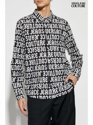 Versace Black Monogram Printed Premium Shirt With Box Packing And Carry Bag