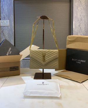 YSL SAINT LAURENT COLLEGE MEDIUM CHAIN BAG  khaki dubble box packing 5377