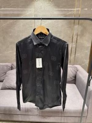 SALE BALENCIAGA BB PRINT BLACK SATIN IMPORTED SHIRT