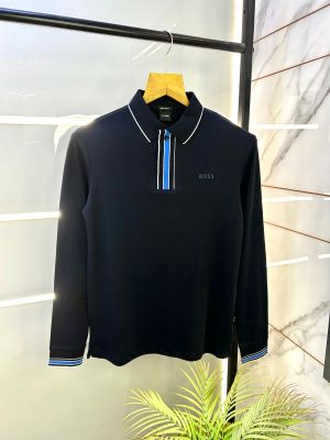Hugo_Boss Navy Polo Neck Full Sleeves Premium Collar T-shirt F2783-NY