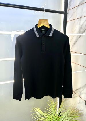 Hugo_Boss Black Polo Neck Full Sleeves Premium Collar T-shirt F2783-BL