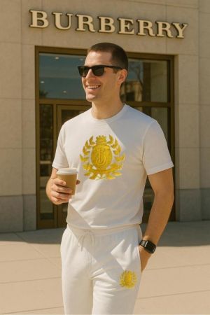 Burberr y White Embroidered Logo Imported Fabric Tracksuit With Carry Bag 2461