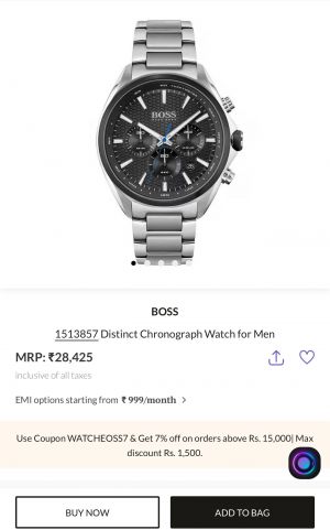 Hugo  Boss Distinct Silver-Black Chronograph Metal Luxury Watch 