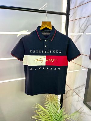 Tommy_Hilfiger Navy Embroidery Print Premium Polo T-shirt F2459-NY