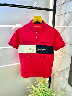 Tommy_Hilfiger Red Embroidery Print Premium Polo T-shirt F2459-RE