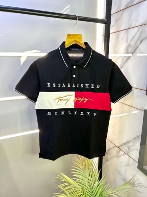 Tommy_Hilfiger Black Embroidery Print Premium Polo T-shirt F2459-BL