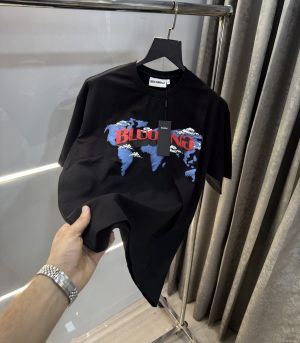 SALE BLUORNG World Map Print Round Neck T-shirt black