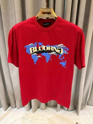 SALE BLUORNG World Map Print Round Neck T-shirt RED