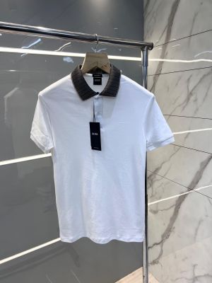 Hugo Bos s White Premium Imported 240 GSM Interlock Lycra Fabric Polo Tshirt with Collar Design and Emboss Logo 2879