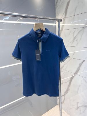 Hugo Bos s Inkblue Premium Imported 240 GSM Interlock Lycra Fabric Polo Tshirt with Front Design and Emboss Logo 2880
