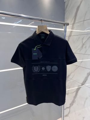 Hugo Bos s Black Premium Imported 240 GSM Interlock Lycra Fabric Polo Tshirt with Collar Design and Emboss Logo 2881