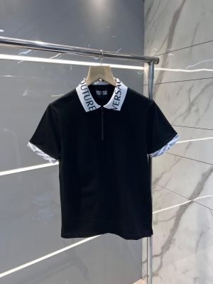 Versace Black Premium Cotton Lycra Pique fabric Polo Tshirt with Collar Design and Zip Style 2893