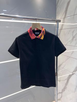 Versace Black Premium Cotton Lycra Pique fabric Polo Tshirt with Collar Design and Embroidered Logo 2891