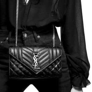 YSL clutch_cum_chain_sling_bag_with_box(668-black-silver)